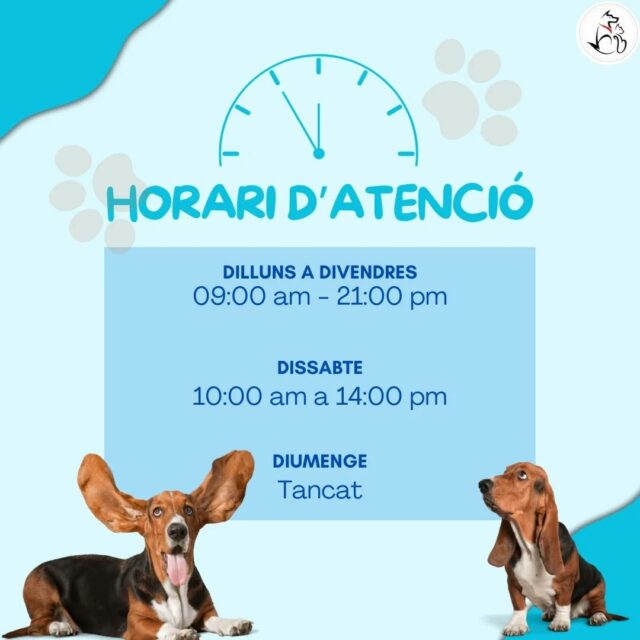 🕘 Us fem un recordatori del nostre horari d'atenció 🐶🐱#horari #centreveterinari #manresa #salutanimal #mascotes