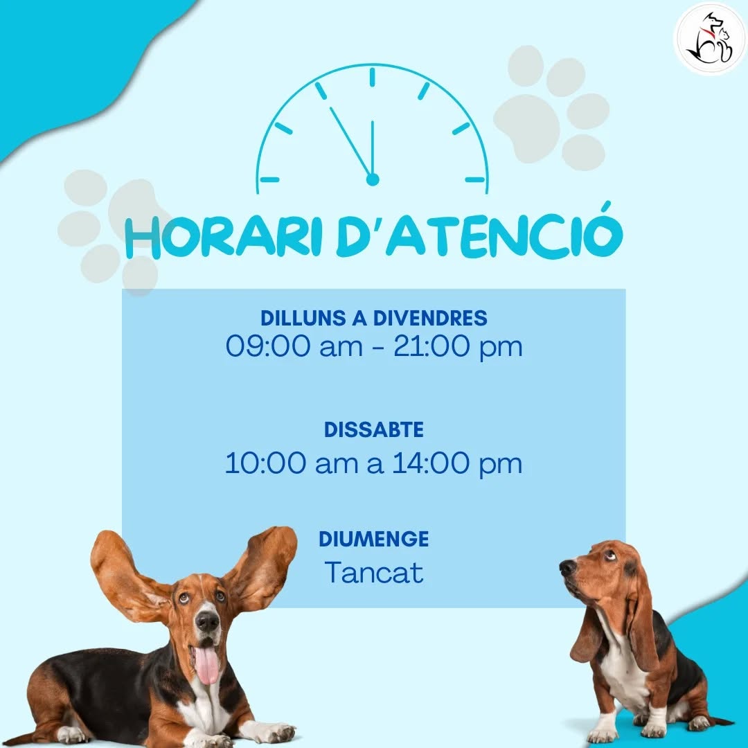 🕘 Us fem un recordatori del nostre horari d'atenció 🐶🐱

#horari #centreveterinari #manresa #salutanimal #mascotes